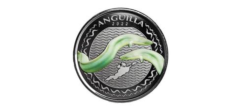 EC8 - Anguilla Eel 1 oz 2022 coloured (500 oplage), Postzegels en Munten, Munten | Amerika, Midden-Amerika, Losse munt, Zilver