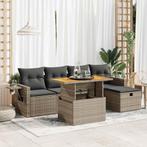 vidaXL 6-delige Loungeset met kussens poly rattan acacia, Verzenden, Nieuw, Rotan, Loungeset