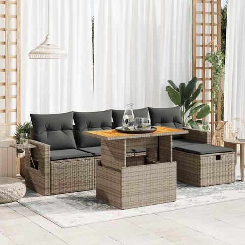 vidaXL 6-delige Loungeset met kussens poly rattan acacia, Tuin en Terras, Tuinsets en Loungesets, Loungeset, Nieuw, Rotan, Verzenden
