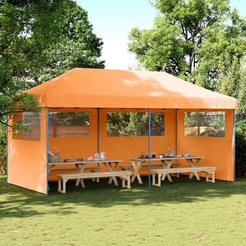 Partytent inklapbaar pop-up met 3 zijwanden oranje, Tuin en Terras, Partytenten, Partytent, Nieuw, 2 meter of meer, Verzenden
