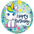 Helium Ballon Happy Birthday Unicorn 45cm leeg, Verzenden, Nieuw