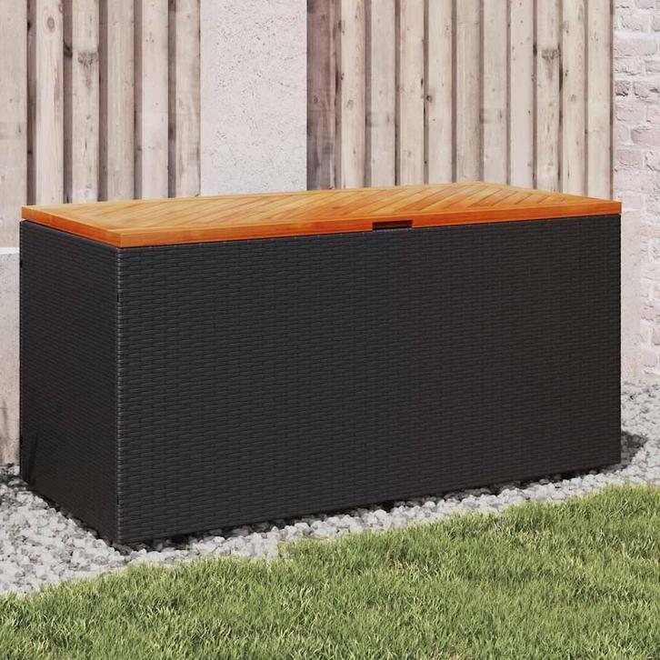 vidaXL Tuinbox 110x50x54 cm poly rattan en acaciahout zwart, Tuin en Terras, Overige Tuin en Terras, Nieuw, Verzenden