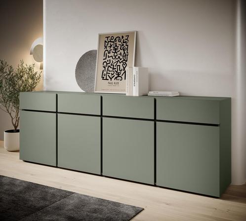 Meubella Dressoir Cainan groen zwart 225 cm, Huis en Inrichting, Kasten | Dressoirs, 25 tot 50 cm, Nieuw, Verzenden
