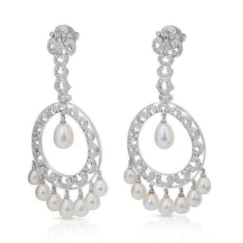Oorbellen - 18 karaat Witgoud - 31.23ct. tw. Parel - Diamant, Sieraden, Tassen en Uiterlijk, Oorbellen