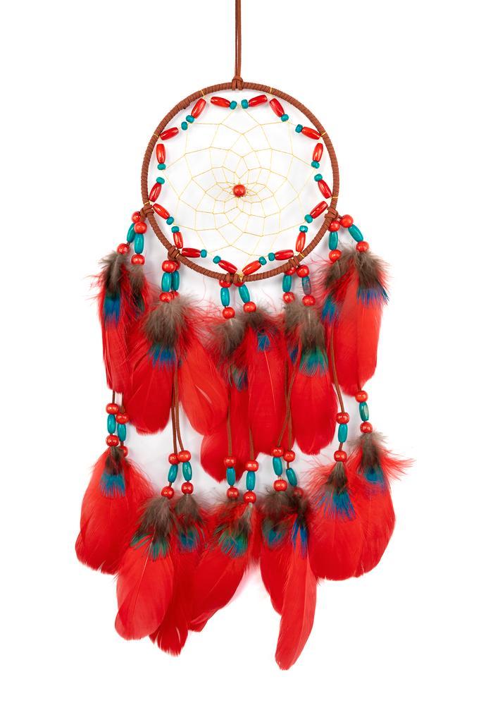 Dromenvanger Rood Blauw Dreamcatcher Veren Macramé Bohemian, Hobby en Vrije tijd, Feestartikelen, Carnaval, Feestartikel, Nieuw
