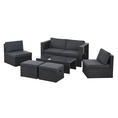 Polyrotan Loungeset / Tuinset Salou - Zwart - Incl. Kussens, Tuin en Terras, Tuinsets en Loungesets, Nieuw, Verzenden