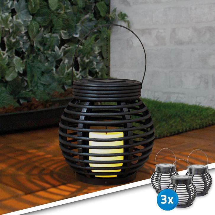 Solar lantaarn Basket - Voordeelset Small 3 stuks, Tuin en Terras, Buitenverlichting, Led, Minder dan 50 watt, Nieuw, Kunststof