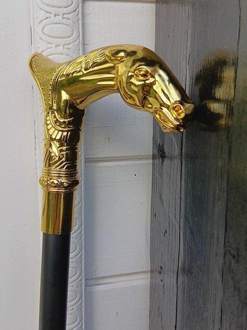 Wandelstok - paard goud verguld - metaal hout, Antiek en Kunst, Kunst | Designobjecten