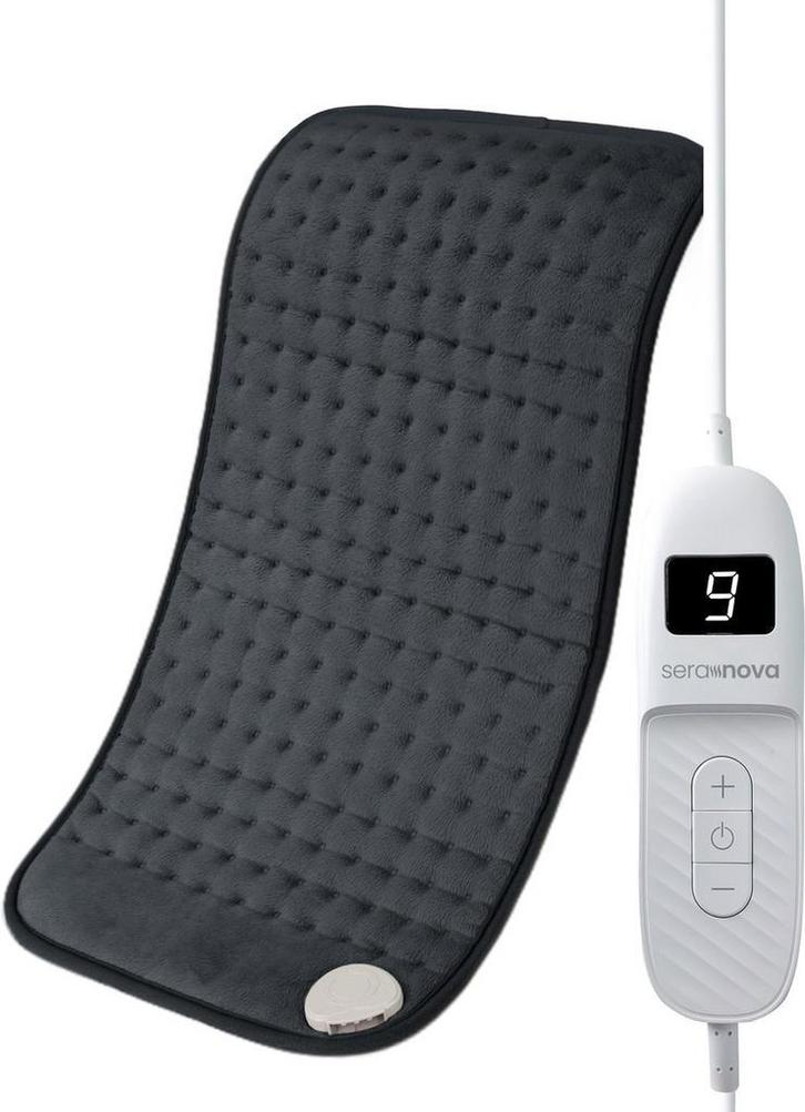 Seranova Elektrisch Warmtekussen - 60x30cm - Grijs, Huis en Inrichting, Woonaccessoires | Kussens, Rechthoekig, Grijs, Zo goed als nieuw