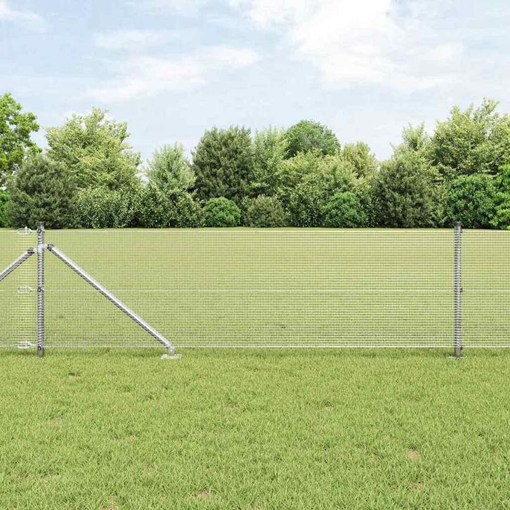 vidaXL Hecke met palen Zilver 0,5 x 25 m Staal, Tuin en Terras, Schuttingen, Nieuw, IJzer, Verzenden