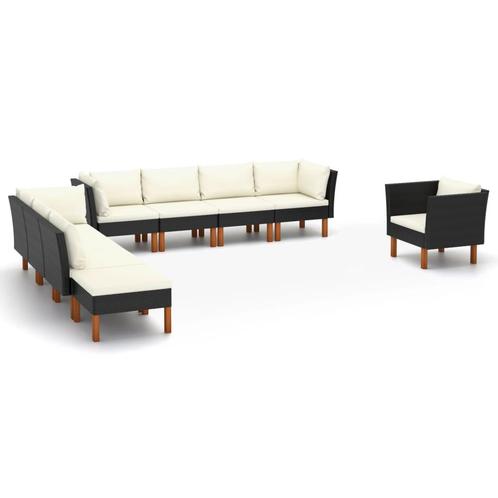 vidaXL 9-delige Loungeset poly rattan en eucalyptushout, Tuin en Terras, Tuinsets en Loungesets, Loungeset, Nieuw, Rotan, Verzenden