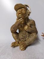 Beeld, gold colored monkey with headphones - 30 cm -