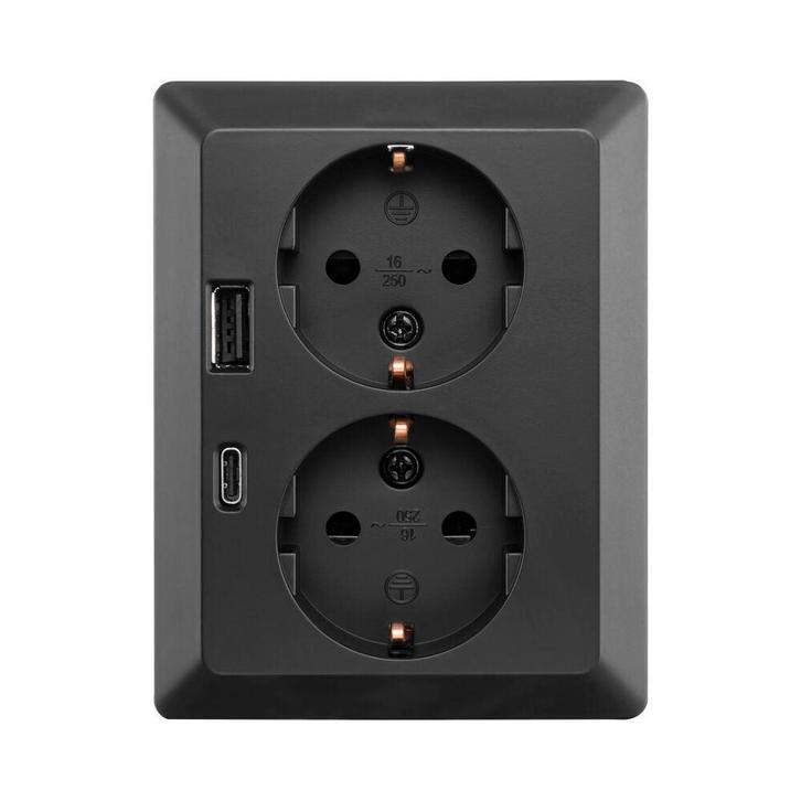 Wandcontactdoos Half Opbouw 2-voudig RA USB A + USB C Mat, Doe-het-zelf en Verbouw, Elektra en Kabels, Nieuw, Ophalen of Verzenden