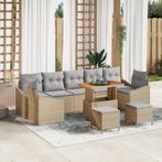 vidaXL 10-delige tuinset met kussens in beige poly rattan en, Tuin en Terras, Verzenden, Nieuw, Wicker, Tuinset