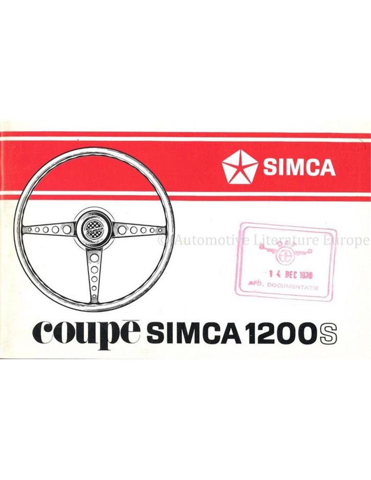 1969 SIMCA 1200 S COUPE INSTRUCTIEBOEKJE, Auto diversen, Handleidingen en Instructieboekjes