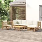 vidaXL 7-delige Loungeset met kussens bamboe crèmewit, Tuin en Terras, Verzenden, Nieuw, Hout, Loungeset