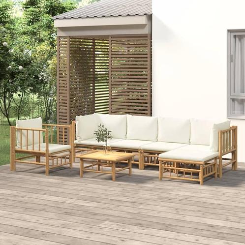 vidaXL 7-delige Loungeset met kussens bamboe crèmewit, Tuin en Terras, Tuinsets en Loungesets, Loungeset, Nieuw, Hout, Verzenden