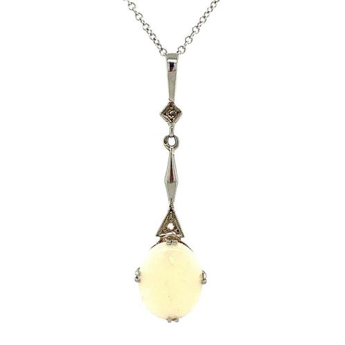 Witgouden hanger met opaal en roosdiamant 14 krt, Sieraden, Tassen en Uiterlijk, Kettinghangers, Nieuw, Ophalen of Verzenden
