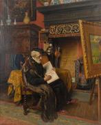 Piet Van Der Ouderaa (1841–1915) - Intérieur avec vieil, Antiek en Kunst, Kunst | Schilderijen | Klassiek