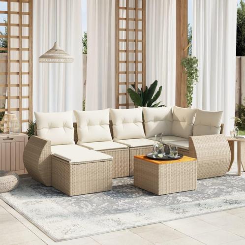 vidaXL 7-delige Loungeset met kussens poly rattan beige, Tuin en Terras, Tuinsets en Loungesets, Loungeset, Nieuw, Rotan, Verzenden