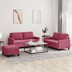 vidaXL 3-delige Loungeset met kussens fluweel wijnrood, Huis en Inrichting, Verzenden, Nieuw, Vierpersoons of meer, Stof
