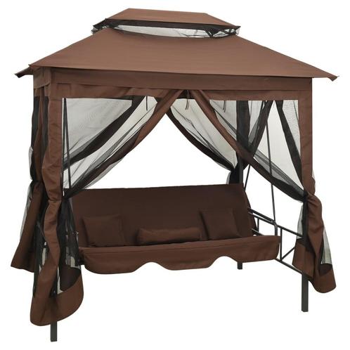 vidaXL Schommelbank met prieel converteerbaar koffiekleurig, Tuin en Terras, Tuinbanken, Nieuw, Verzenden