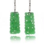 Oorbellen 18kt goud oorbellen met uitgesneden jade en, Nieuw