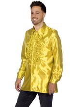 Ruchesblouse satijn geel, Kleding | Dames, Carnavalskleding en Feestkleding, Ophalen of Verzenden, Nieuw