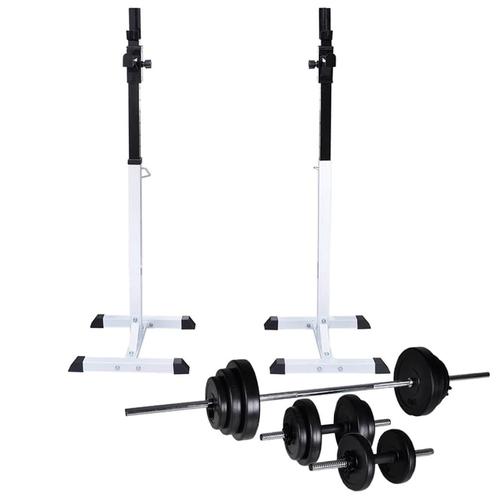 vidaXL Halter-/squatrek met halterset 30,5 kg, Sport en Fitness, Fitnessmaterialen, Nieuw, Verzenden