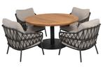 Saba Calpi low dining tuinset 5 delig 130 cm rond teak, Ophalen of Verzenden, Nieuw