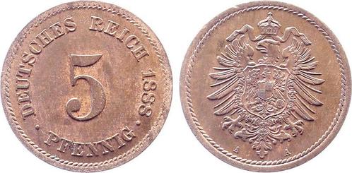 Duitsland Probe 5 Pfennig 1888 A Kupfer Herrlich praegefr..., Postzegels en Munten, Munten | Europa | Niet-Euromunten, Verzenden