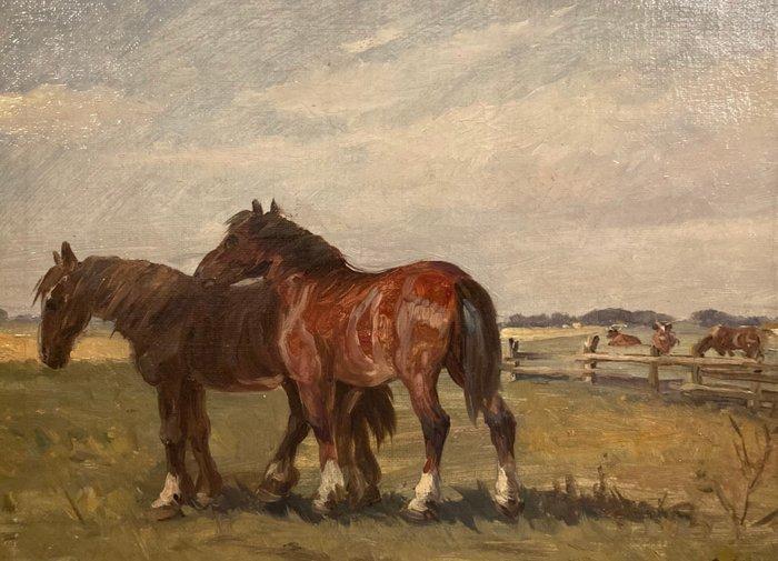 Carl Münch (1921-?) - Arbeitspferde auf der Weide, Antiek en Kunst, Kunst | Schilderijen | Klassiek