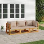 vidaXL 3-delige Loungeset met kussens massief hout taupe, Verzenden, Nieuw, Hardhout, Loungeset