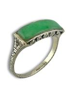 Ring - 18 karaat Witgoud, Art Deco 18K witgoud & jade ring, Nieuw