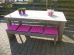 Tafel Blokpoot met 2 Bankjes - 240 x 100 x 78 cm - Meerdere, Tuin en Terras, Tuinsets en Loungesets, Ophalen of Verzenden, Nieuw