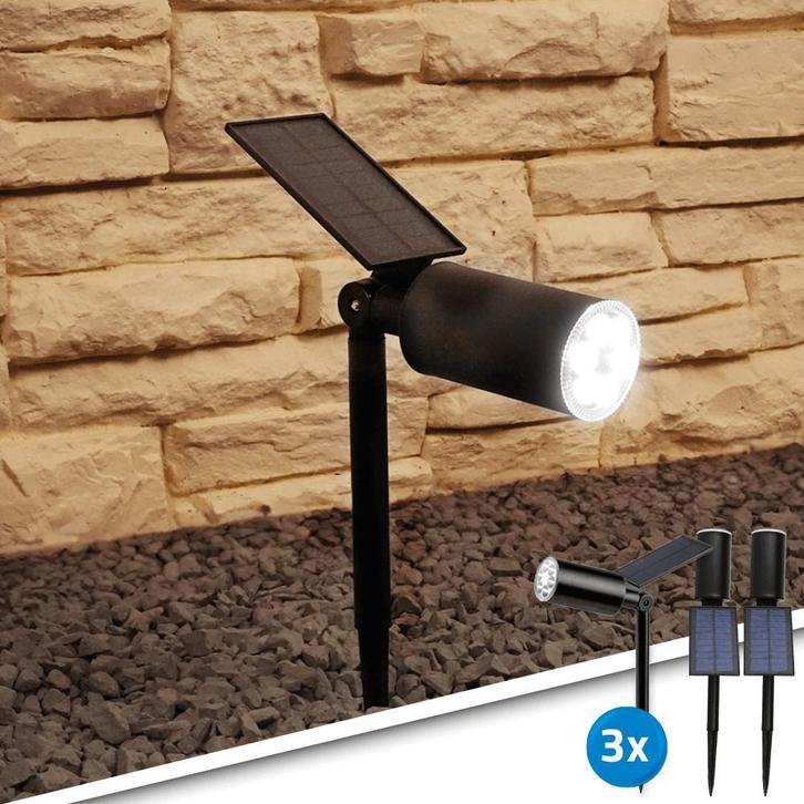 Solar tuinspots met grondspies Accent – Voordeelset van 3, Tuin en Terras, Buitenverlichting, Nieuw, Minder dan 50 watt, Led, Rvs