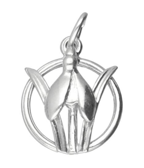 Zilveren Sneeuwklokje in cirkel ketting hanger, Sieraden, Tassen en Uiterlijk, Kettinghangers, Verzenden