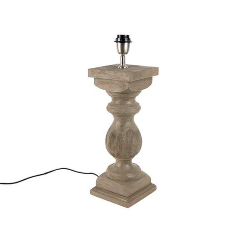 Landelijke tafellamp zonder kap vintage grijs hout - Hyssop, Huis en Inrichting, Lampen | Tafellampen, Nieuw, Overige materialen