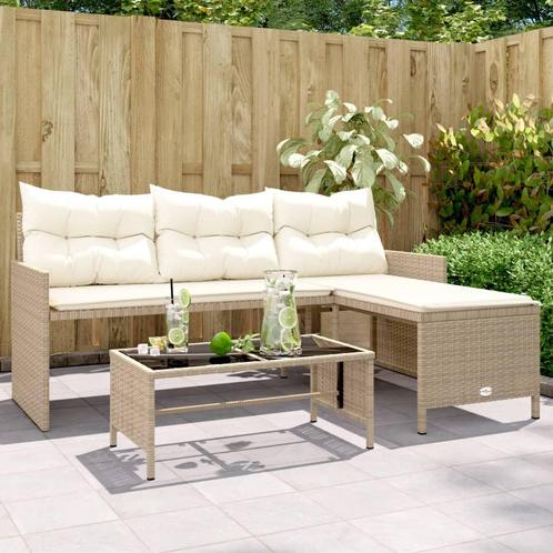 vidaXL Tuinbank met tafel en kussens L-vormig poly rattan, Tuin en Terras, Tuinsets en Loungesets, Nieuw, Rotan, Verzenden