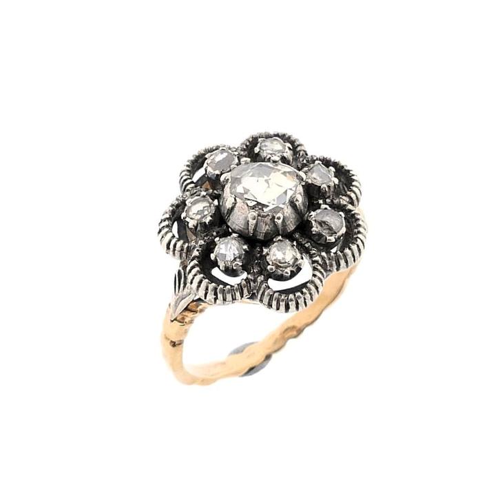 Gouden Victoriaanse ring met roos geslepen diamanten | Ca..., Sieraden, Tassen en Uiterlijk, Ringen, Dame, Met edelsteen, Overige kleuren