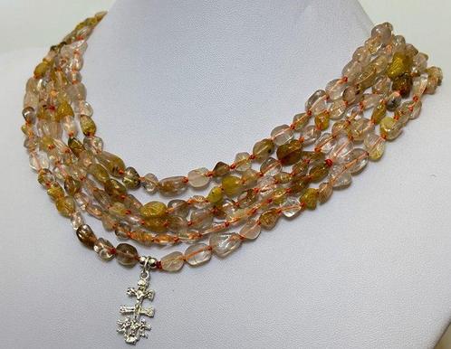 Lange ketting met Citrien, zeer zeldzaam, met een zilveren, Antiek en Kunst, Antiek | Boeken en Bijbels