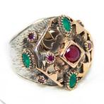 Zonder Minimumprijs - Handmade Vintage Silver Ring With Ruby