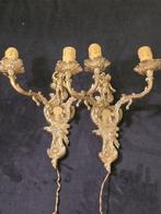 Wandkandelaar (2) - Verguld messing - Paar cherubijnen, Antiek en Kunst