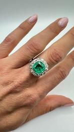 Ring - 14 karaat Platina, Witgoud Smaragd - Diamant, Nieuw