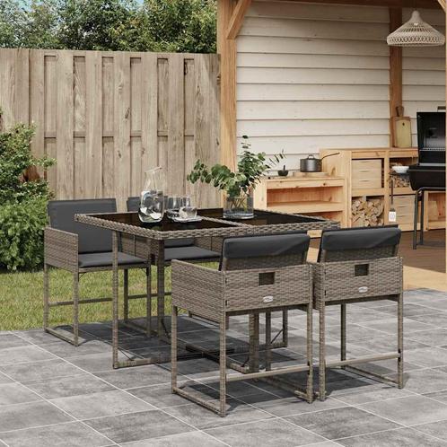 vidaXL 5-delige Tuinset met kussens poly rattan grijs, Tuin en Terras, Tuinsets en Loungesets, Tuinset, Nieuw, 4 zitplaatsen, Rotan