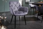 Design stoel MILANO grijs fluweel met Chesterfield quilting, Huis en Inrichting, Nieuw, Ophalen of Verzenden