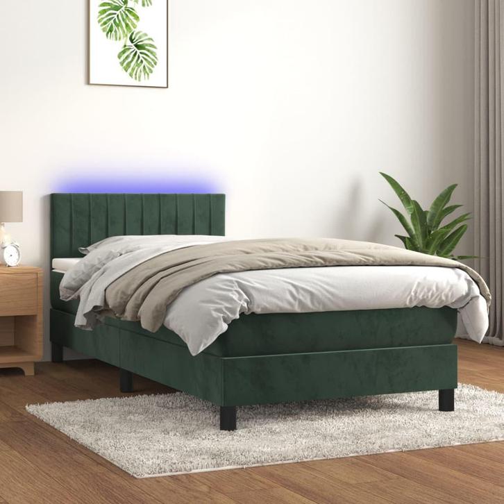 vidaXL Boxspring met matras en LED fluweel donkergroen, Huis en Inrichting, Slaapkamer | Bedden, 200 cm, Nieuw, 80 cm, Eenpersoons