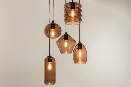 Rietveld Hanglampen - Bruin - Glas, Metaal, Huis en Inrichting, Lampen | Hanglampen, Verzenden