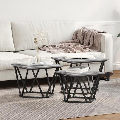 vidaXL Bijzettafels 3 st bewerkt hout grijs sonoma, Huis en Inrichting, Tafels | Salontafels, Nieuw, 50 tot 100 cm, Overige houtsoorten