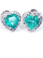 Oorbellen - 18 karaat Witgoud Smaragd - Diamant, Nieuw